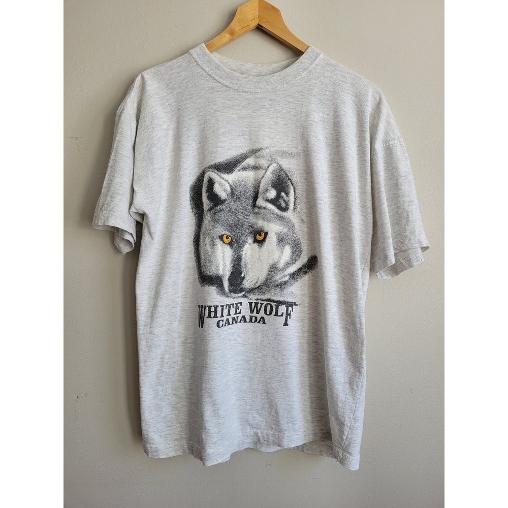 White‎ Wolf Canada Vintage Graphic T-Shirt Mens Medium Heather Grey